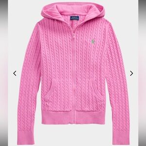 Ralph Lauren POLO Baby Toddler Child Cable Knit Cardigan Hoodie Sweater Pink 3T